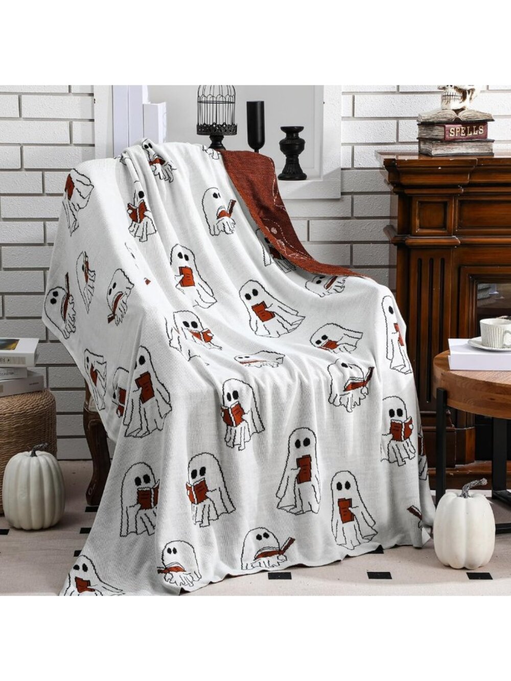 Cozy Halloween Ghost Book Blanket - Soft 50x60 Inch Throw for Fall Decor